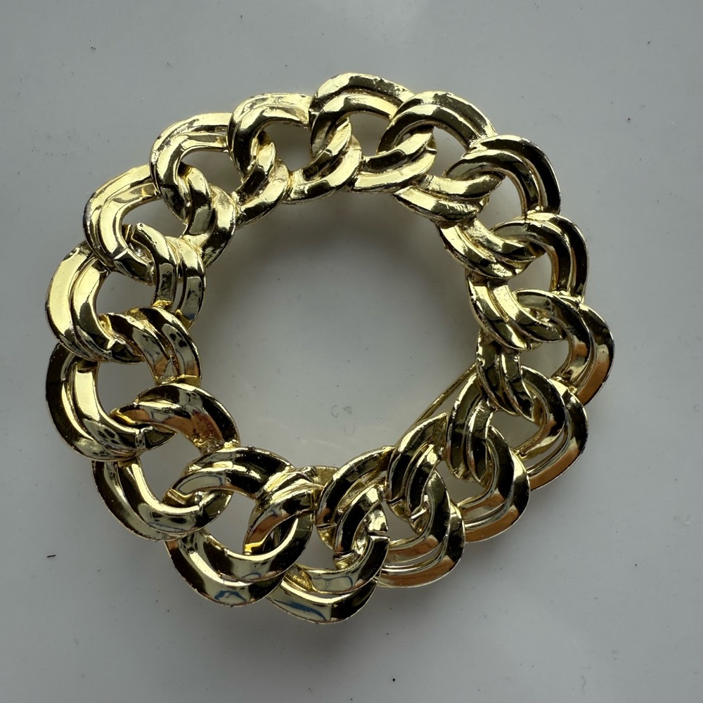 Vintage Gold Double Chain Link Brooch, 2 1/4”, Festive, Brooches Are Back